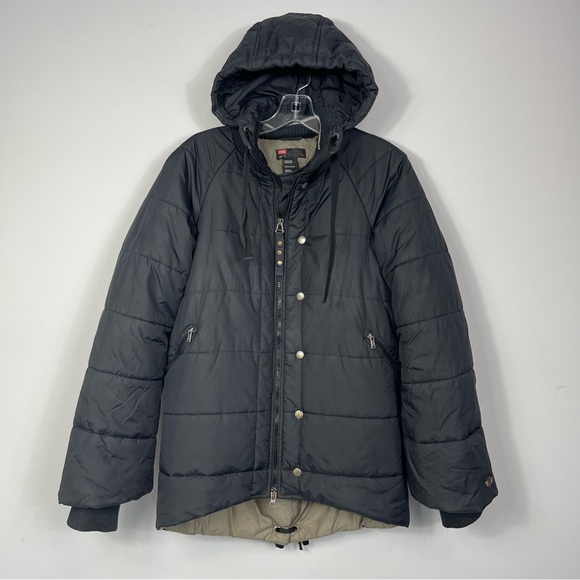 Diesel Woman’s Puffer Jacket Black High Low Hooded Insulated Winter Coat M - Picture 8 of 16